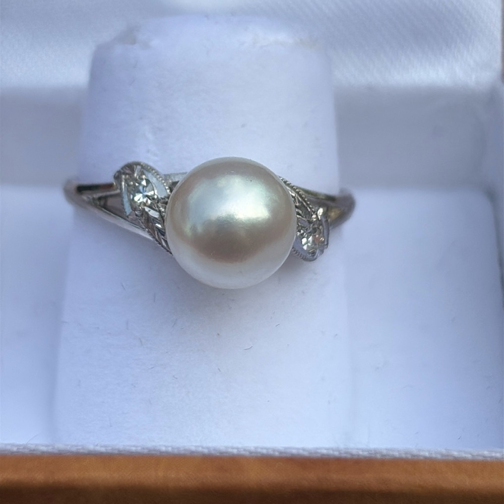 14kt White Gold Mikimoto Akoya Pearl Genuine Natural Diamond Ring Size 7 - Picture 5 of 16